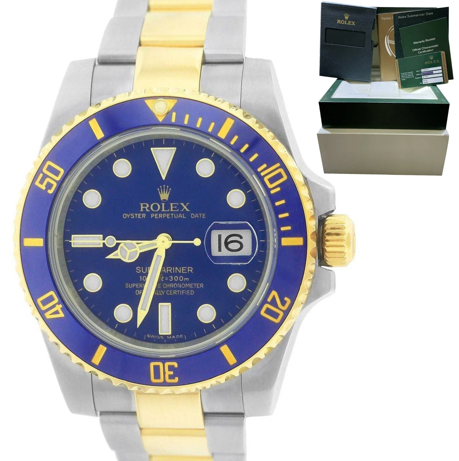 FULL SET Rolex Submariner Ceramic SMURF Two-Tone Gold Blue Dive Watch 116613 LB