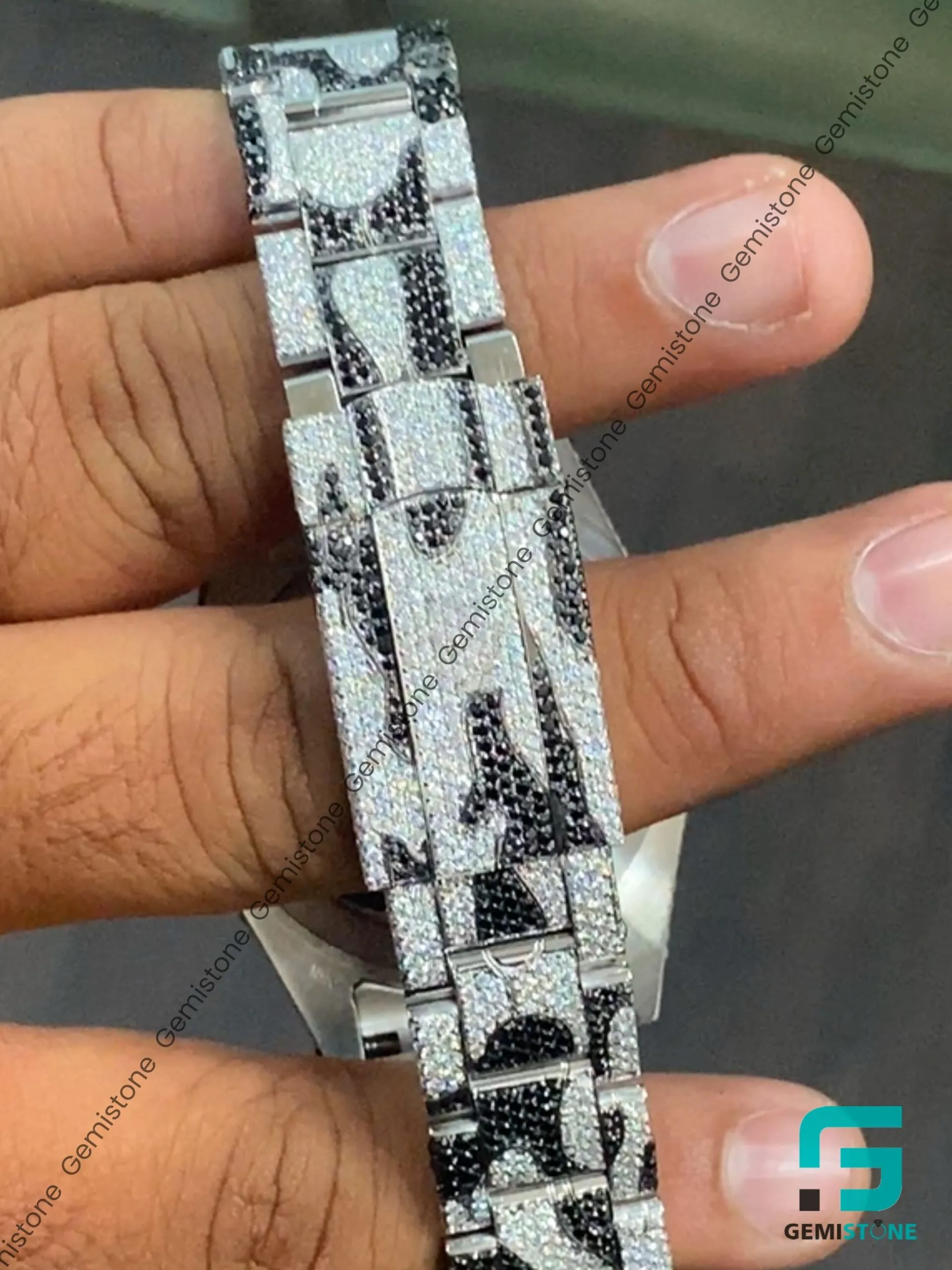 Fully Zebra Pattern Moissanite Black and White Diamond Bust Down Watch
