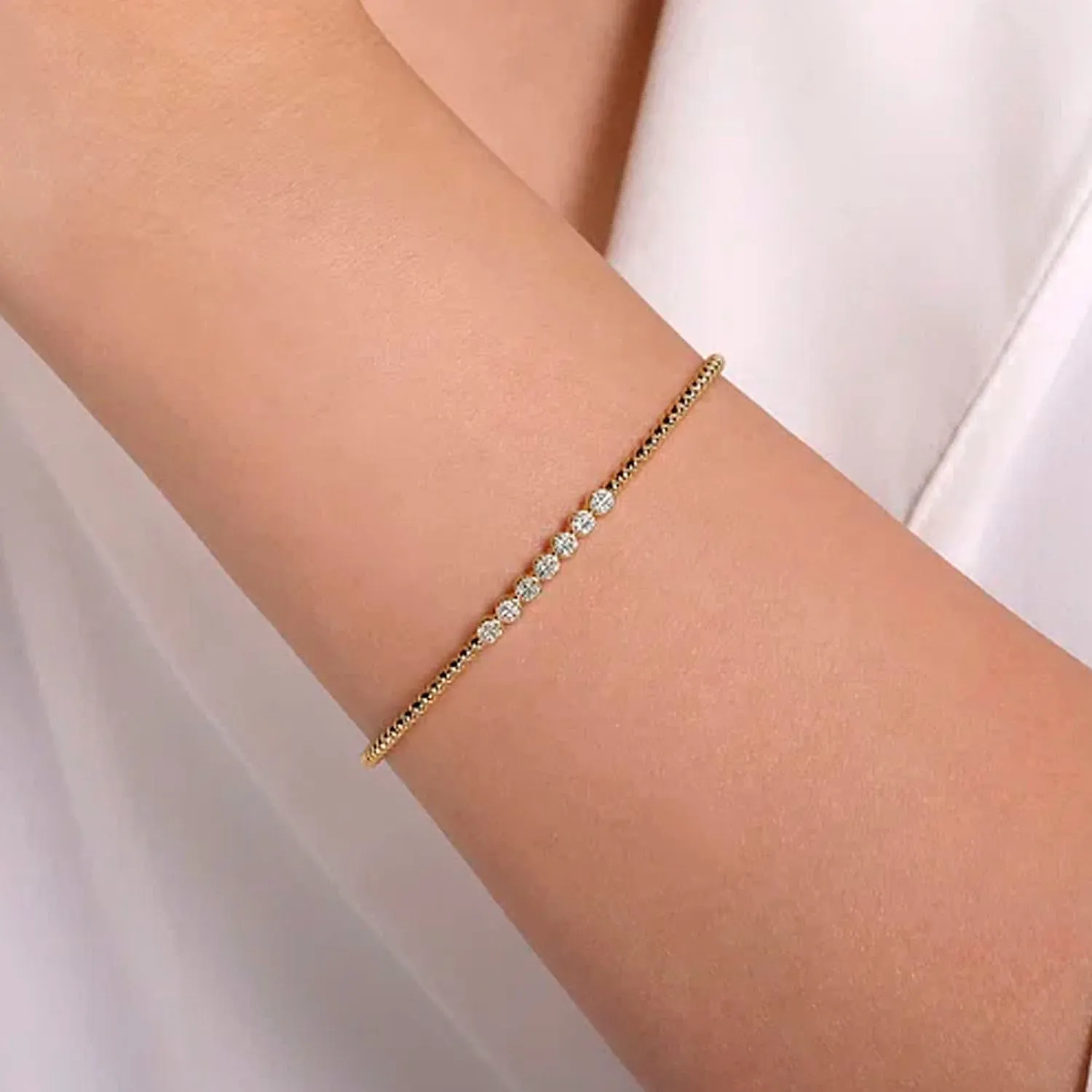 Gabriel & Co. 14k Yellow Gold Beaded Diamond Bangle Bracelet – BG4116-62Y45JJ