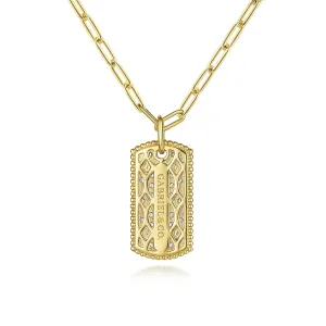 Gabriel & Co. 14K Yellow Gold Diamond Pave Dog Tag Pendant