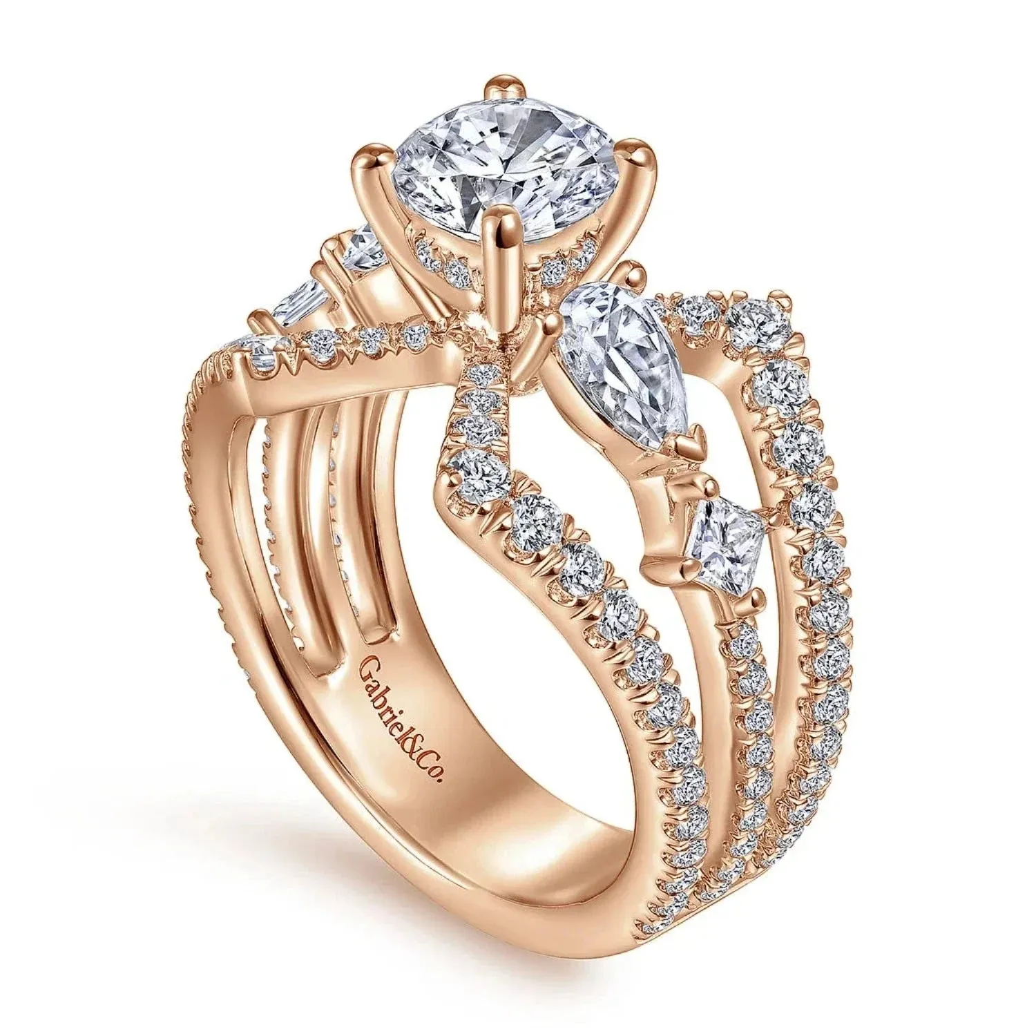 Gabriel & Co. "Lina" Wide Split Shank Diamond Engagement Ring