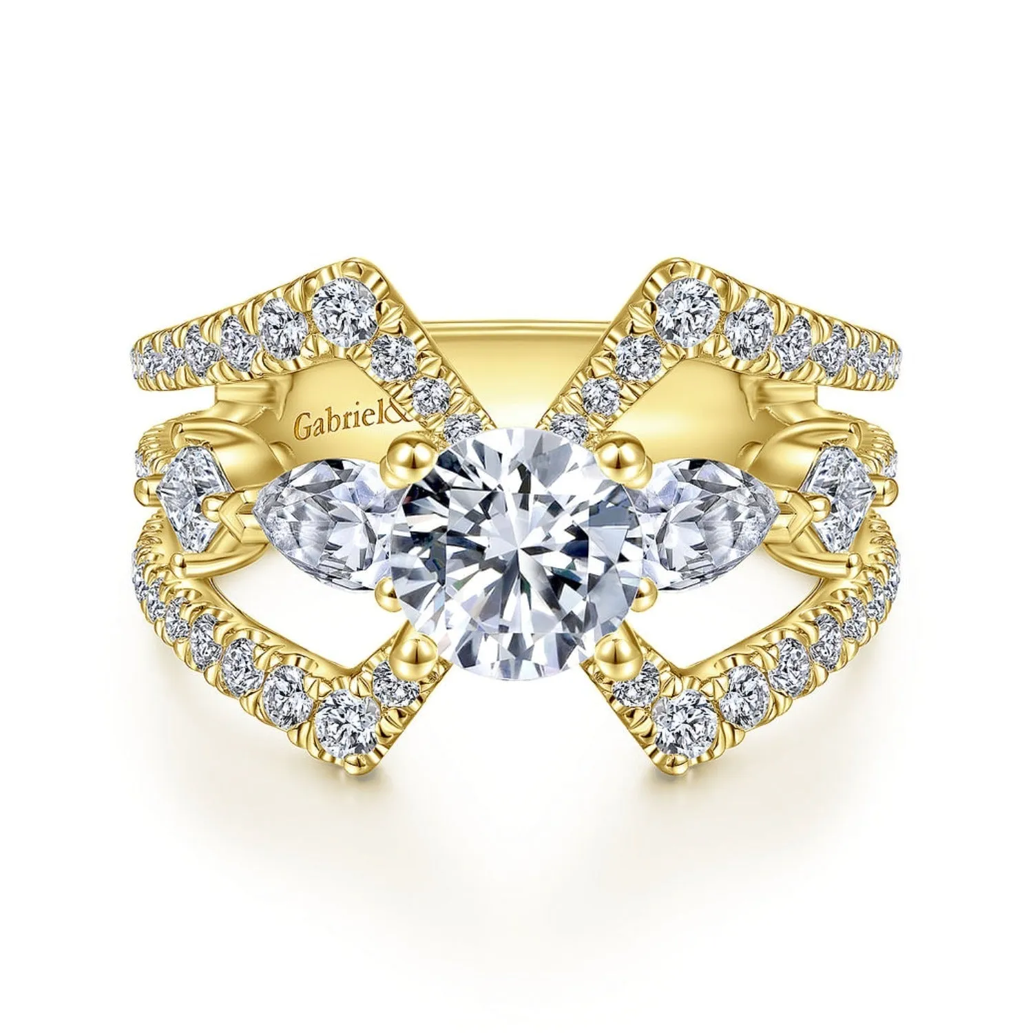 Gabriel & Co. "Lina" Wide Split Shank Diamond Engagement Ring