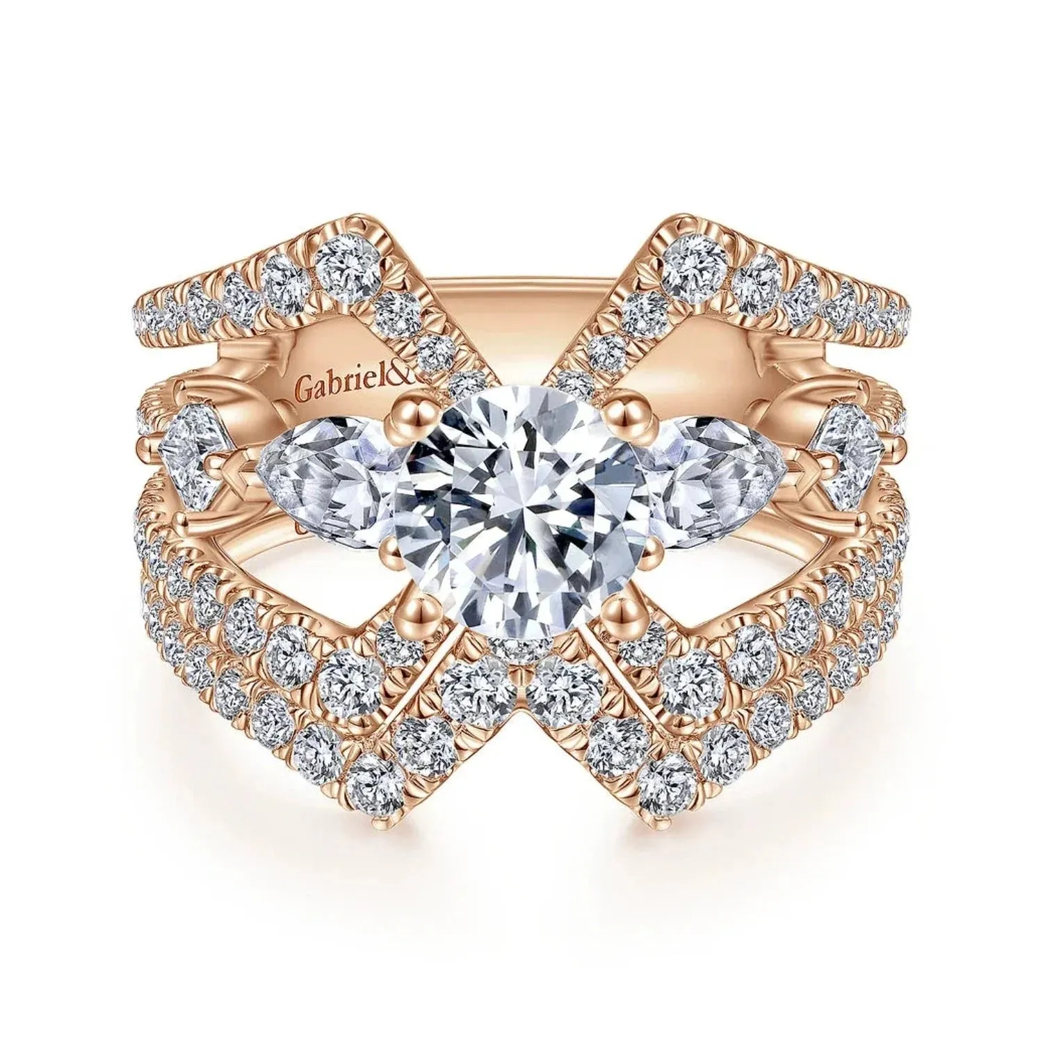 Gabriel & Co. "Lina" Wide Split Shank Diamond Engagement Ring