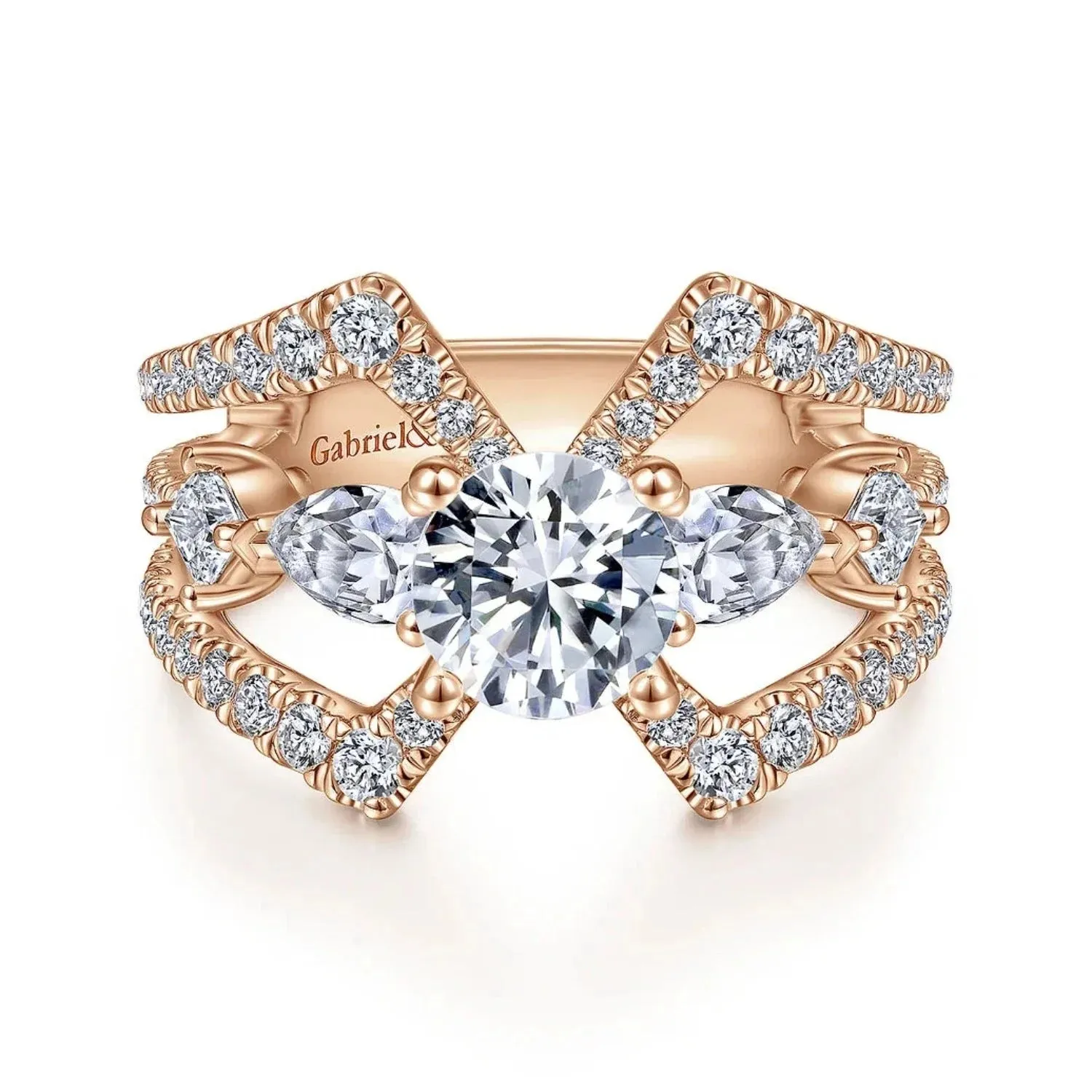 Gabriel & Co. "Lina" Wide Split Shank Diamond Engagement Ring