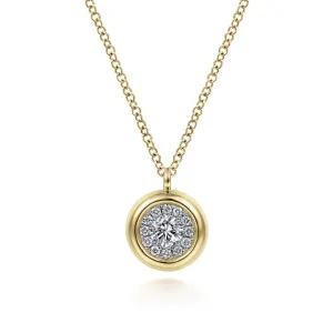 Gabriel & Co. Round Diamond Halo Pendant with Bezel Frame