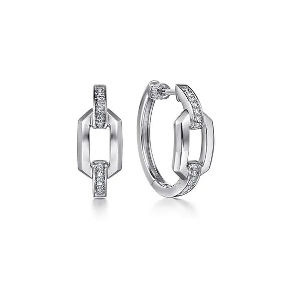 Gabriel Sterling Silver 0.16Ct White Sapphire Link Chain Hoop Earrings