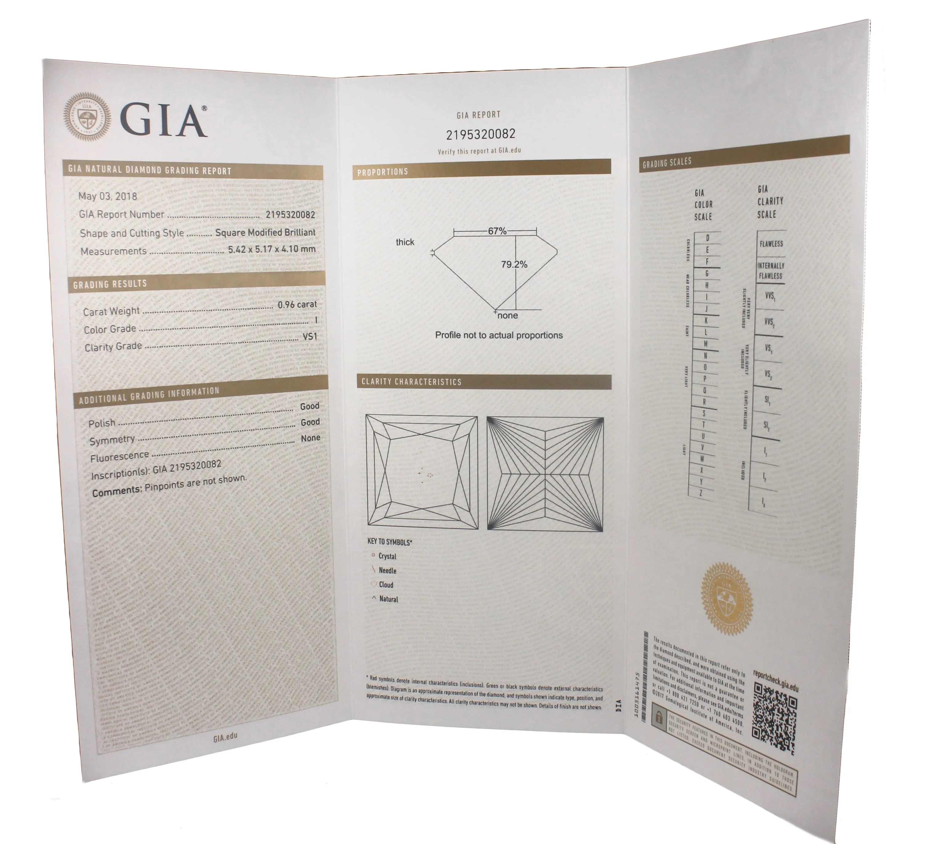 GIA Certified 0.96ct Loose Square Modified Brilliant Princess Cut Diamond I VS1