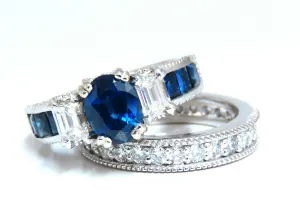 GIA Certified 1.86ct Natural Sapphire Diamonds Ring & matching eternity band