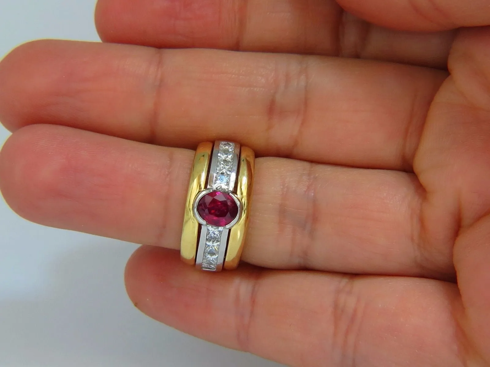 GIA Certified 2.13ct no heat ruby diamonds ring 18kt & platinum fused