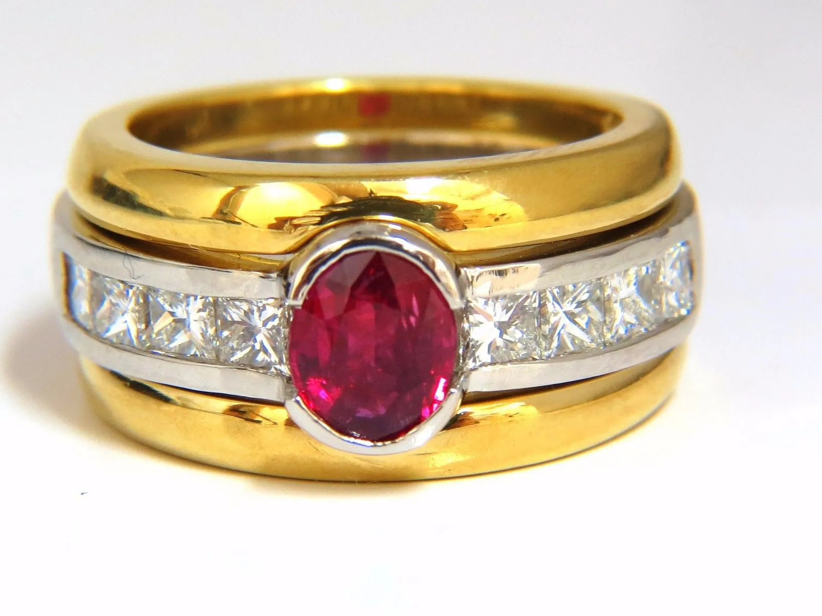 GIA Certified 2.13ct no heat ruby diamonds ring 18kt & platinum fused