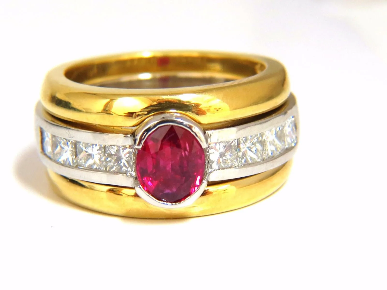 GIA Certified 2.13ct no heat ruby diamonds ring 18kt & platinum fused