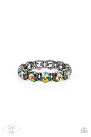 Glitzy Glamorous - Multi - Oil Spill Gem Gunmetal Paparazzi Stretchy Bracelet - Pink Diamond Exclusive