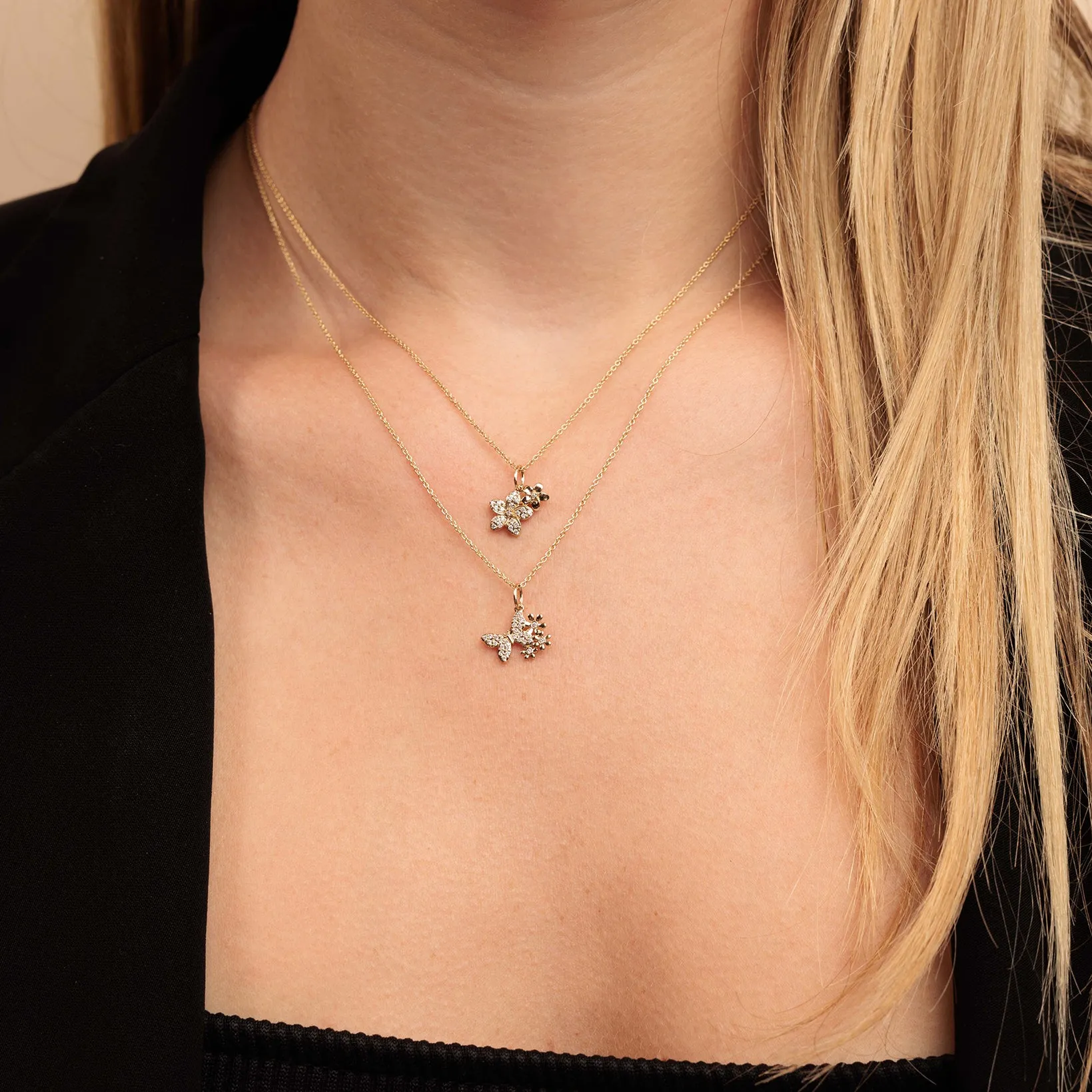 Gold & Diamond Small Double Plumeria Charm