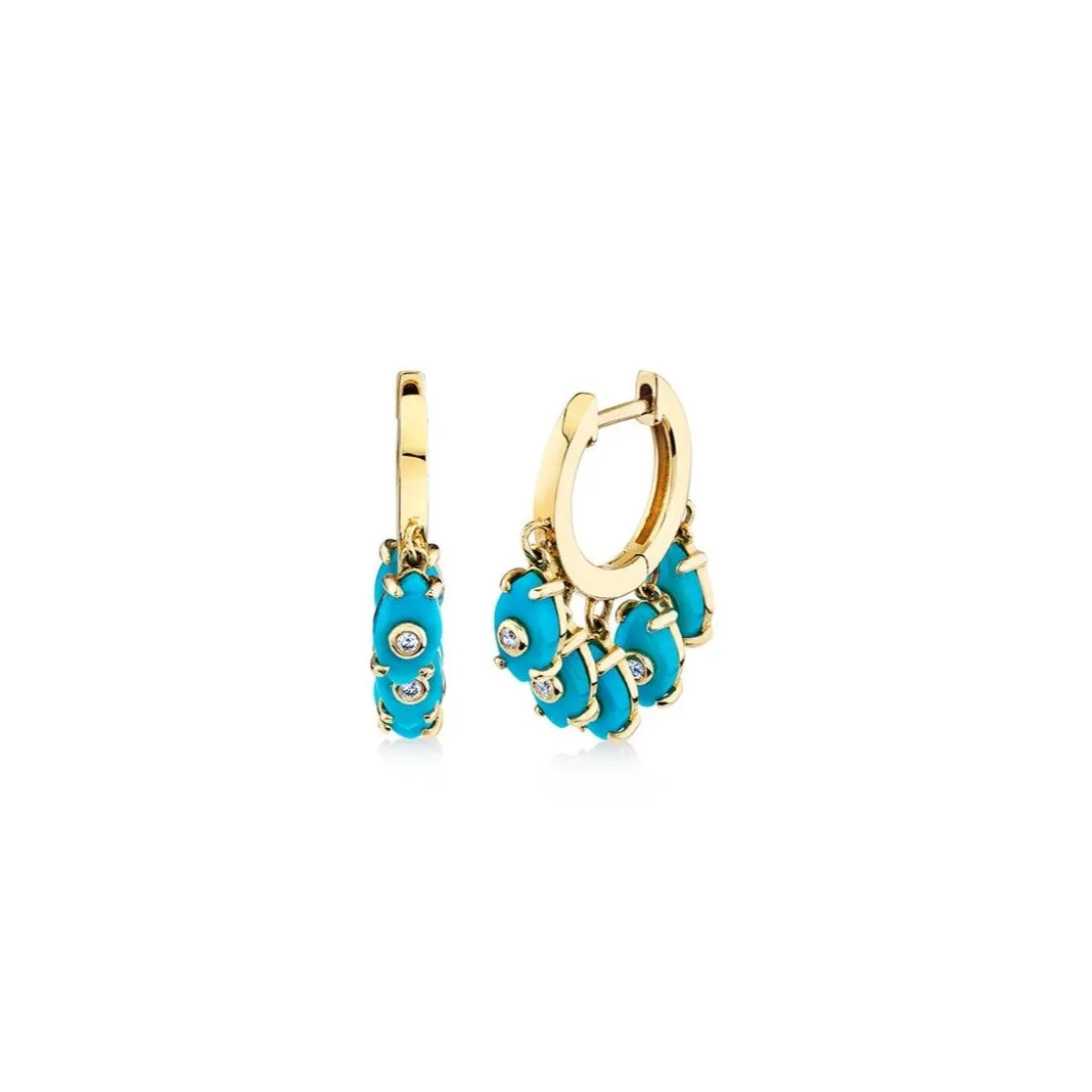 Gold & Diamond Tiny Carved Stone Fringe Huggie