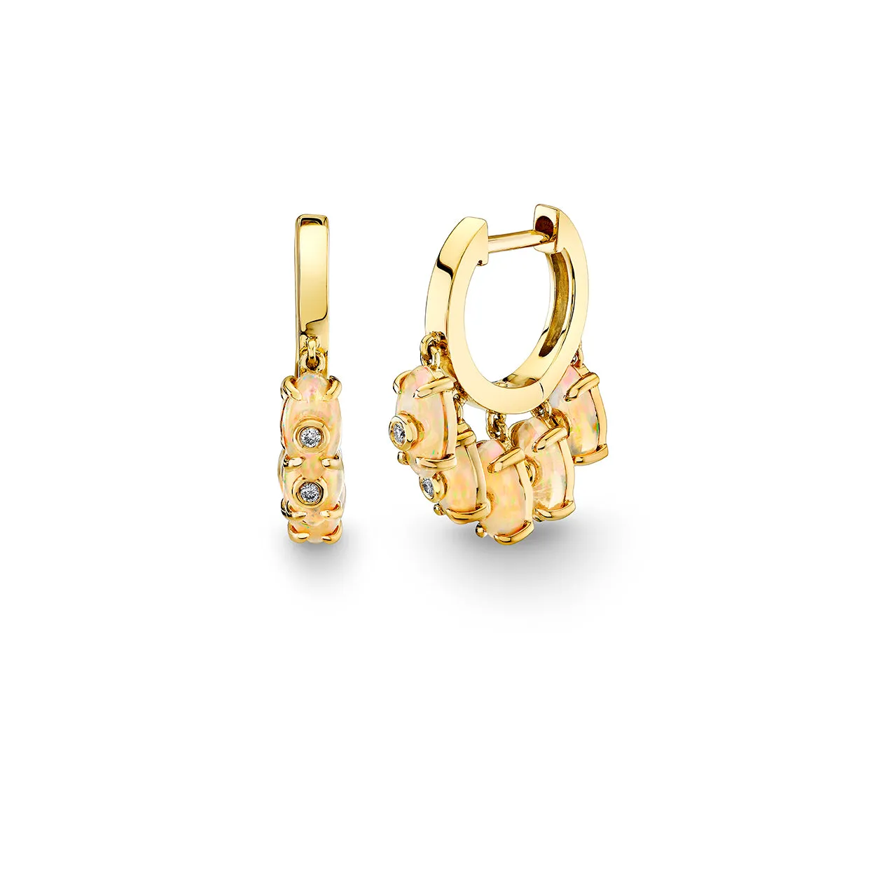Gold & Diamond Tiny Carved Stone Fringe Huggie