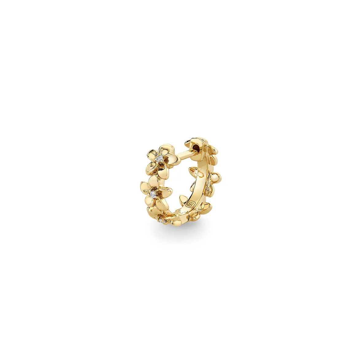 Gold & Diamond Tiny Plumeria Huggie Hoops