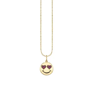 Gold & Ruby Heart Eyes Happy Face Charm