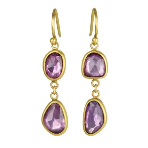 Gold and Pink/Purple Sapphire Earrings