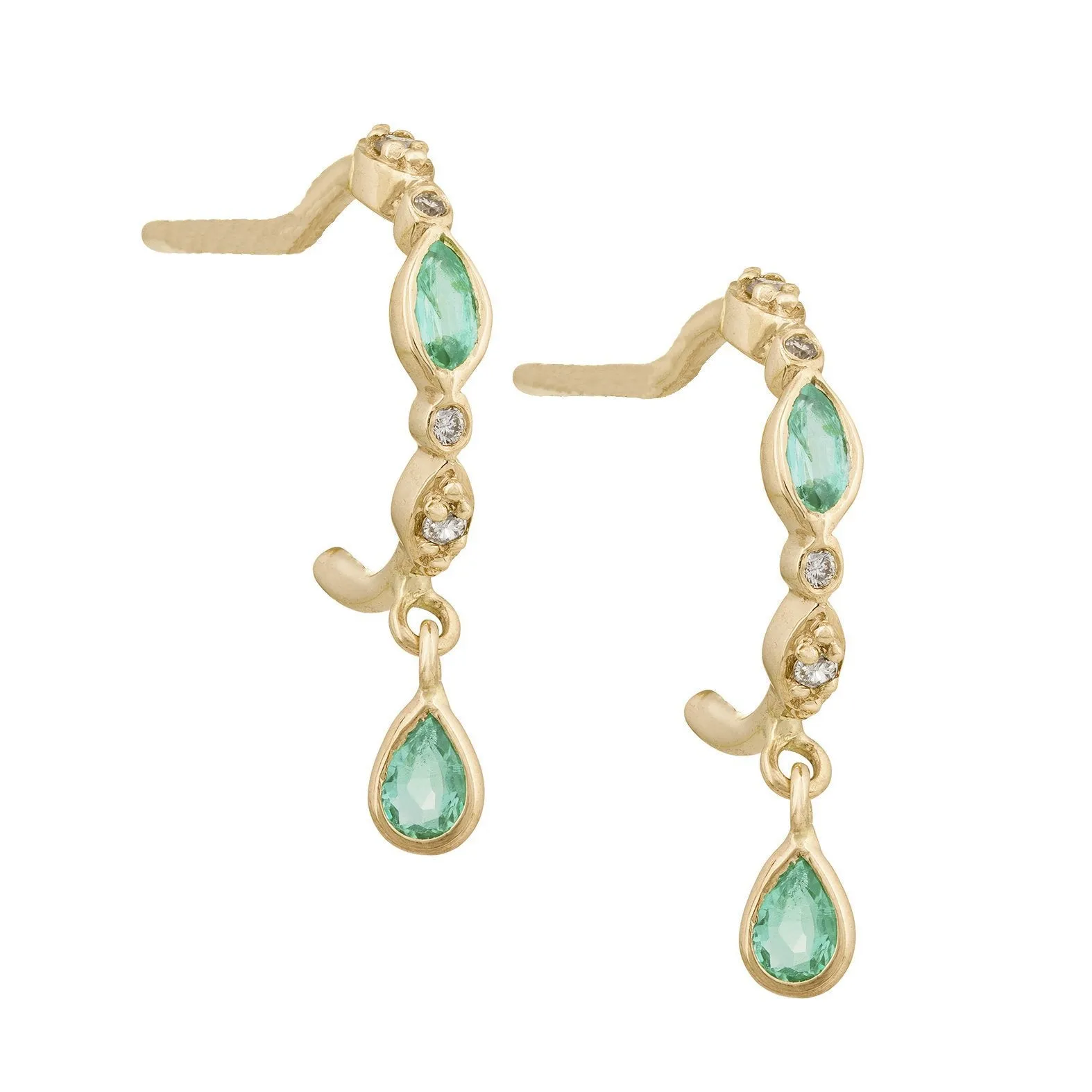 Gold Emerald and Diamond "Eye" Hoops