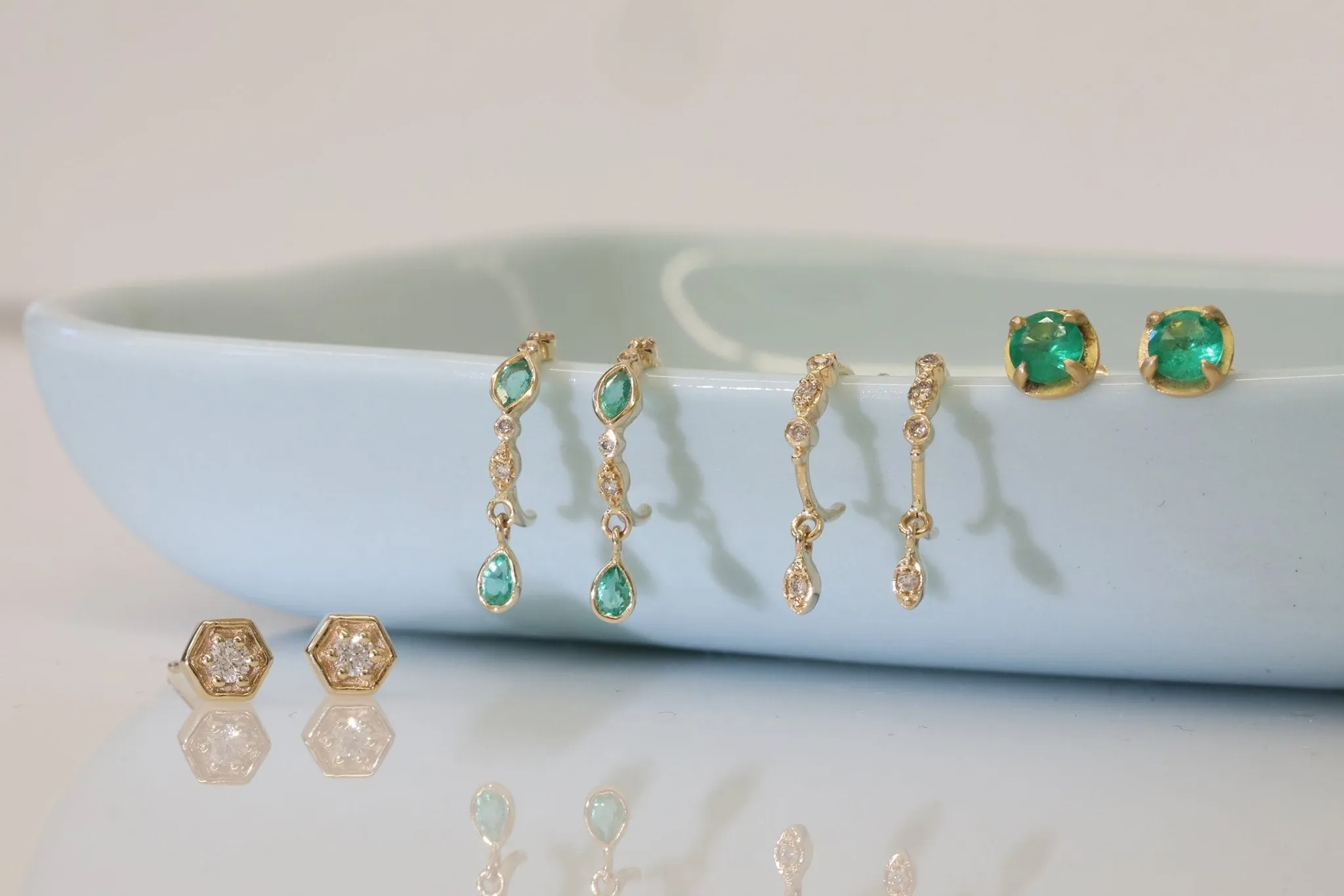 Gold Emerald and Diamond "Eye" Hoops