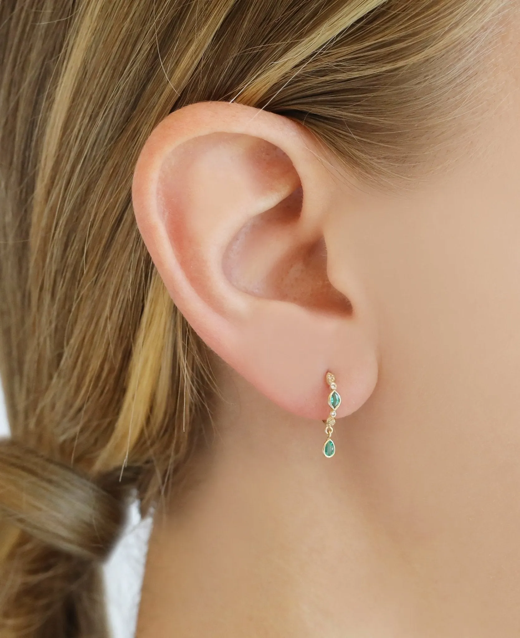Gold Emerald and Diamond "Eye" Hoops