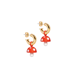 GOLD HOOPS WITH MUSHROOM CHARM