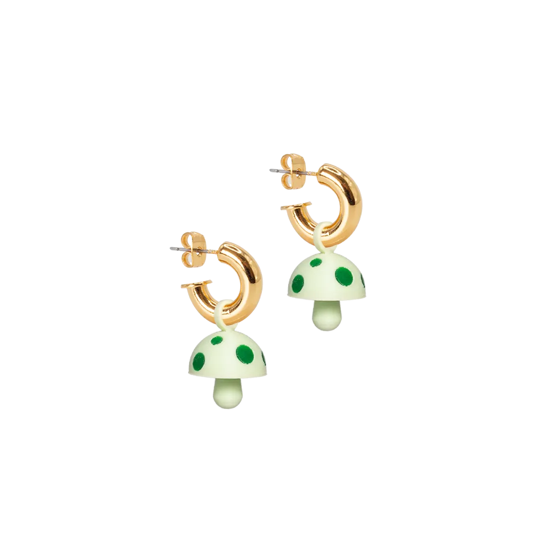 GOLD HOOPS WITH MUSHROOM CHARM