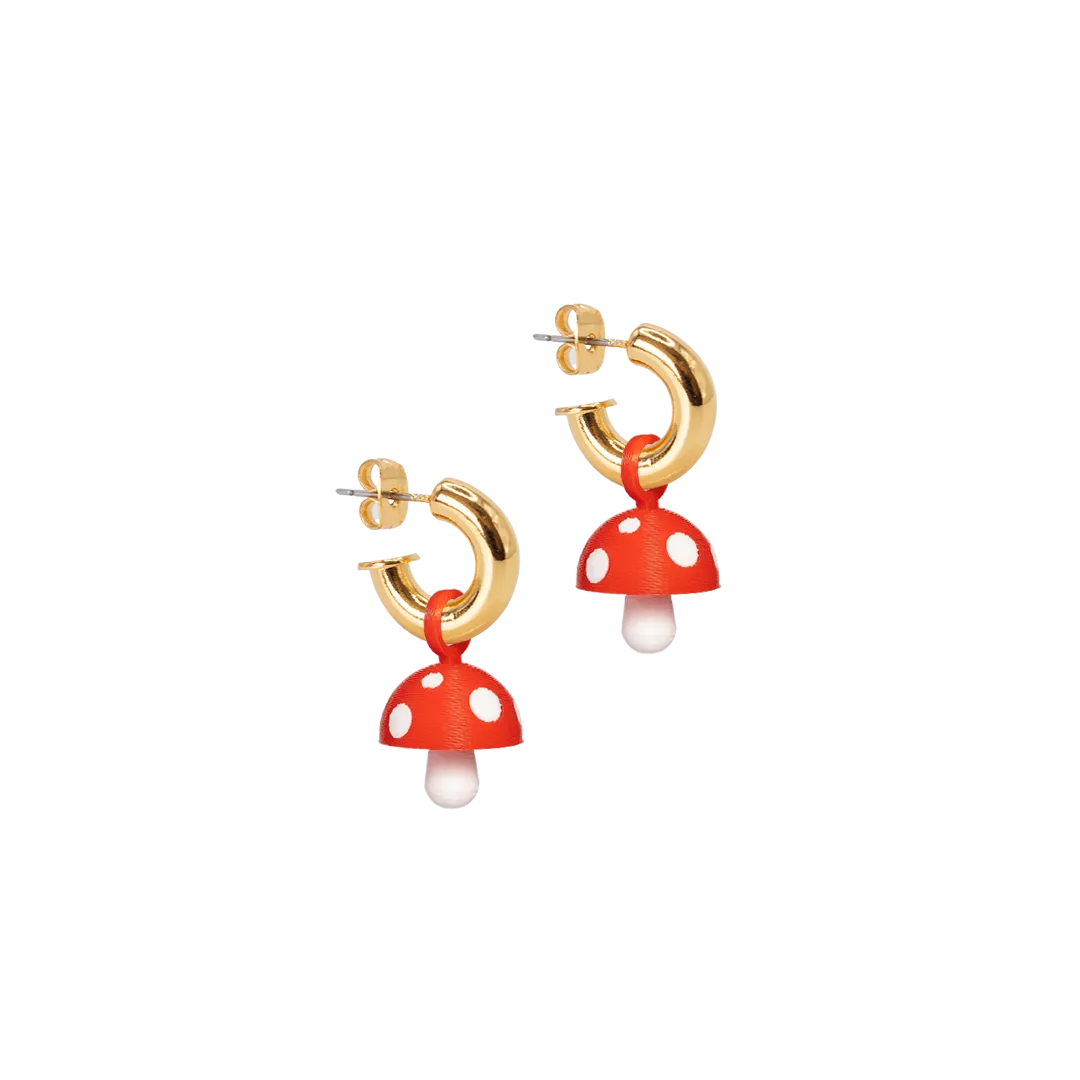 GOLD HOOPS WITH MUSHROOM CHARM