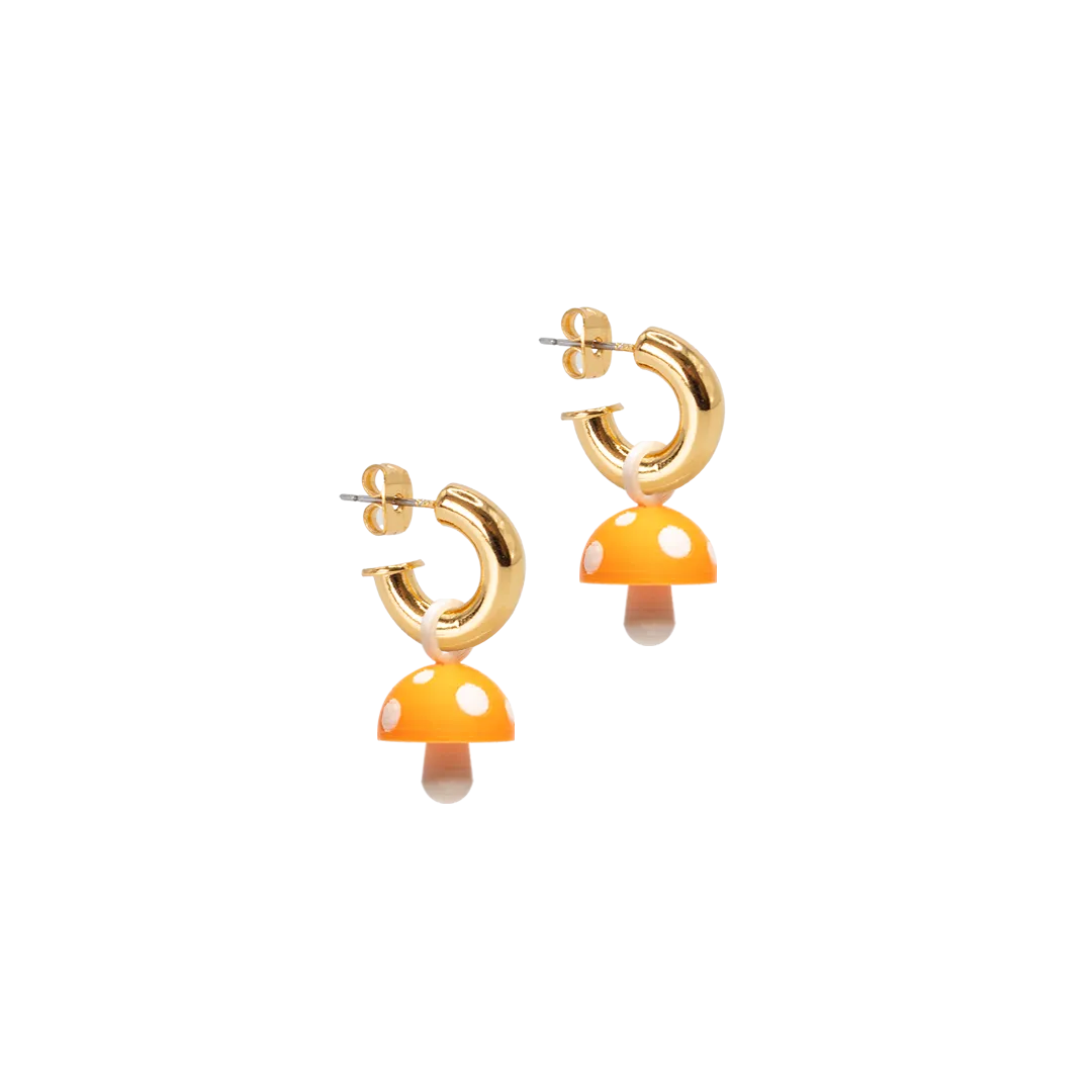 GOLD HOOPS WITH MUSHROOM CHARM
