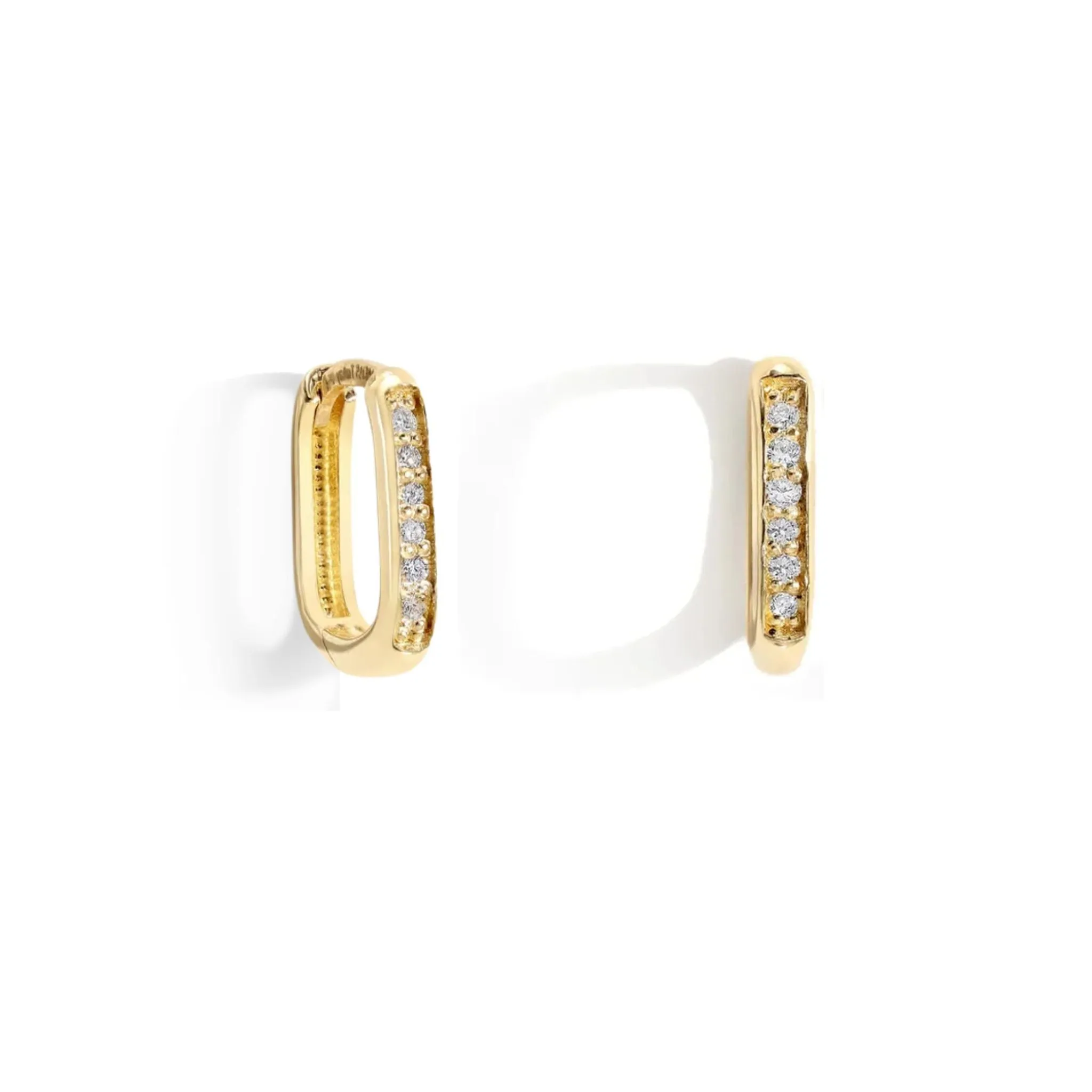 Gold Rectangular Pave Diamond 8mm "Click" Hoops