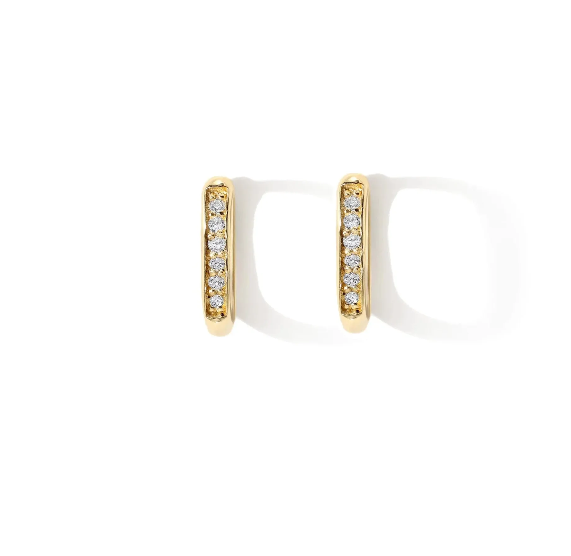Gold Rectangular Pave Diamond 8mm "Click" Hoops