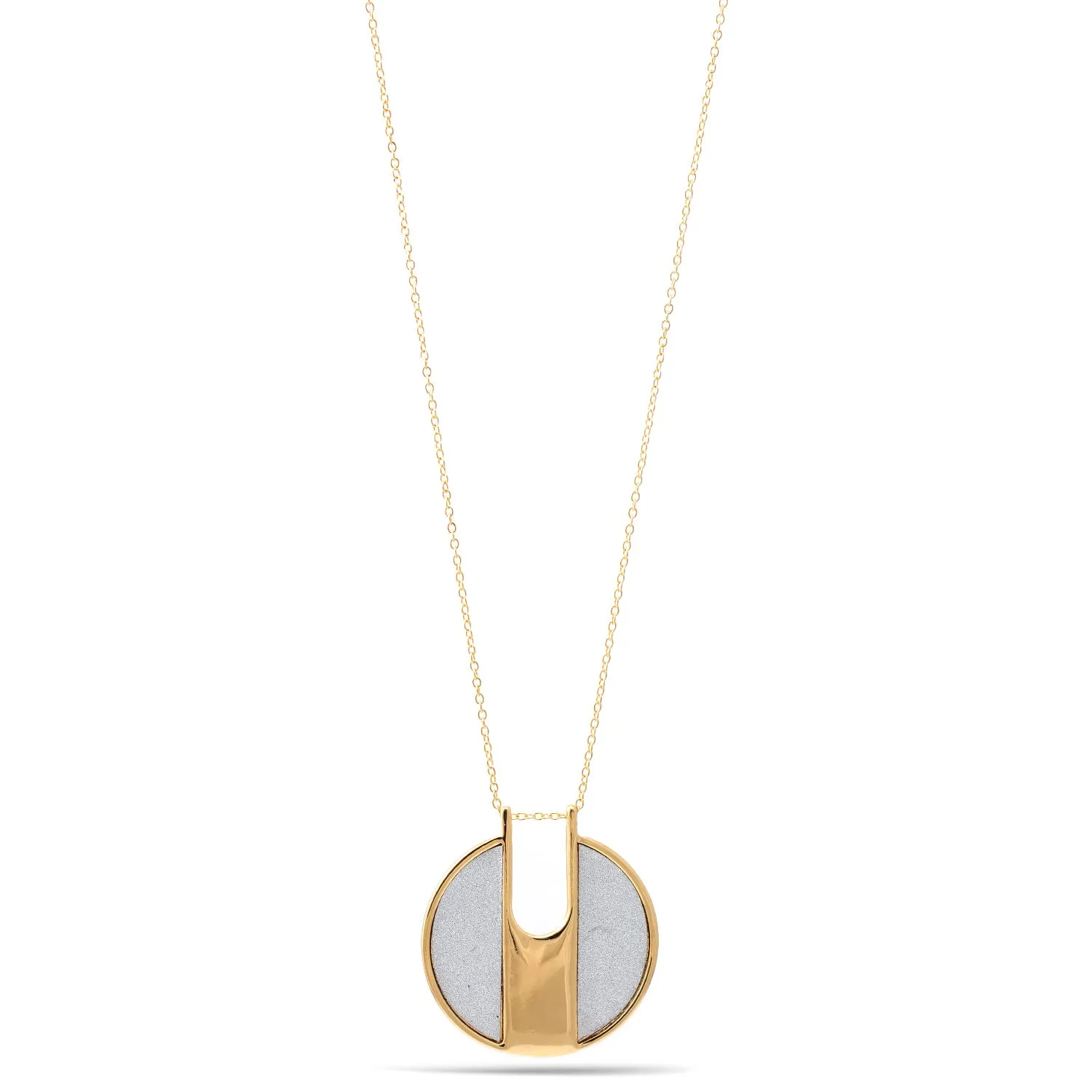 GOLD SILVER SANDED ROUND PENDANT NECKLACE #SWKK-11626NG (HH7)