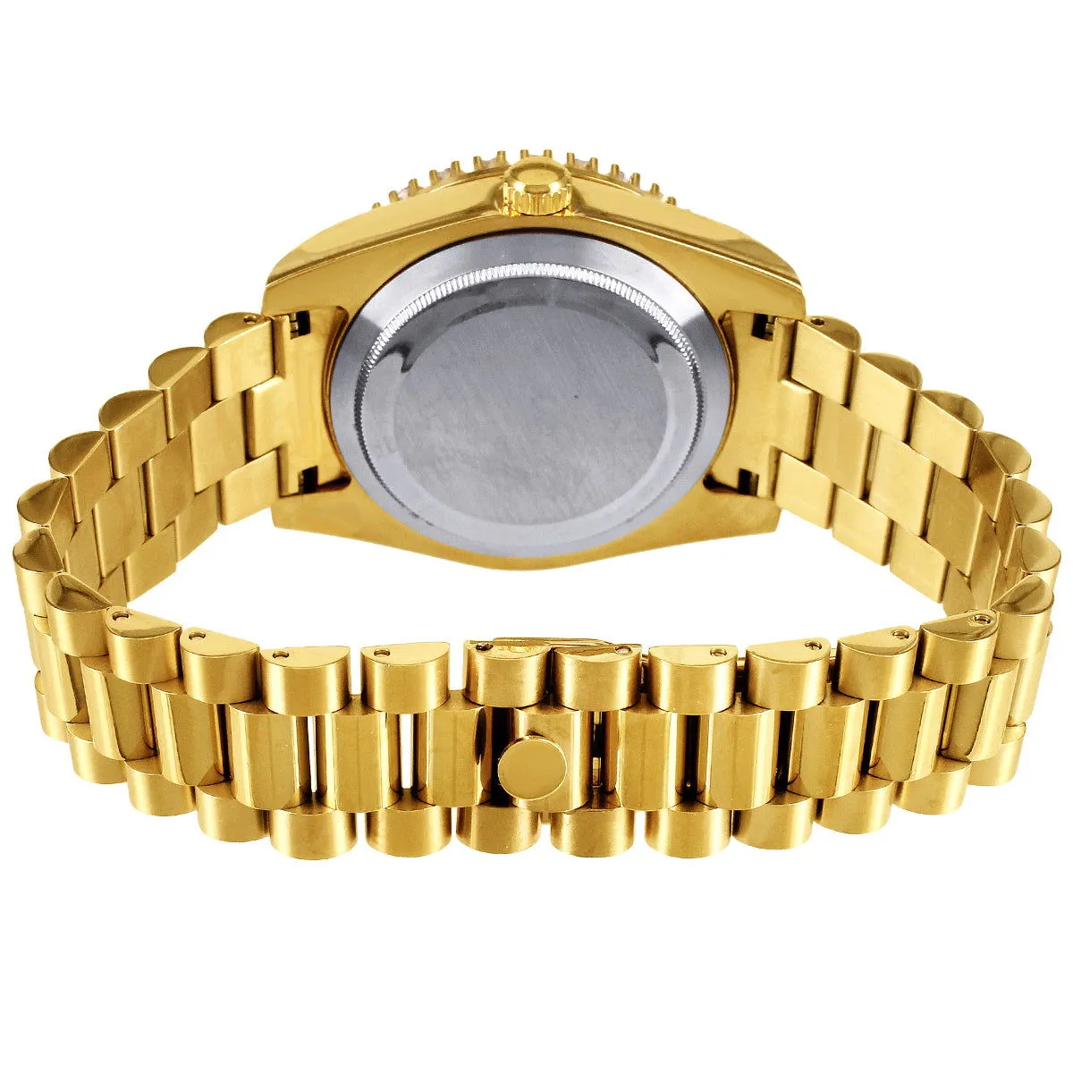Gold Tone Icy Roman Dial Solitaire Bezel Stainless Steel Watch