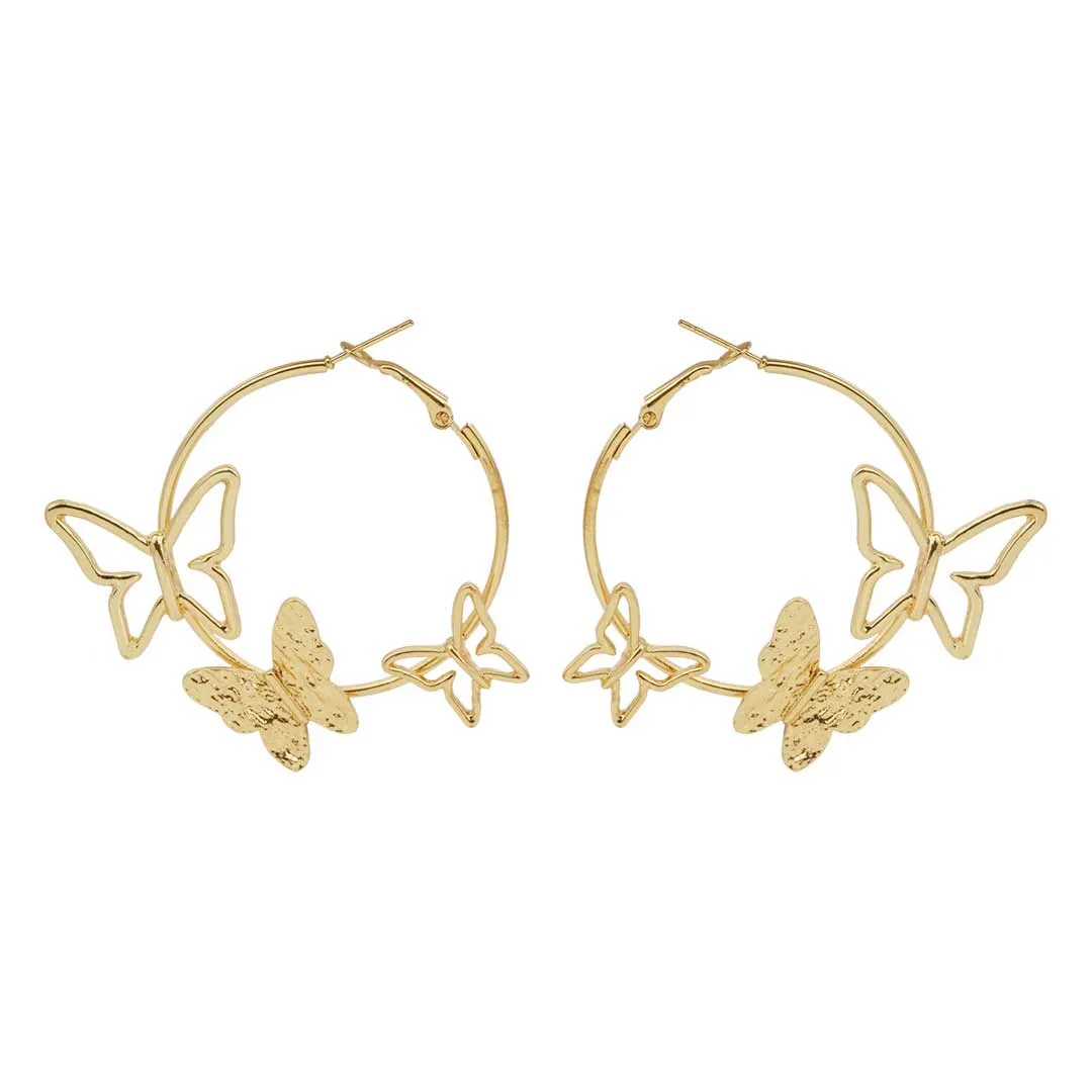 Gold Toned Butterfly Hoops