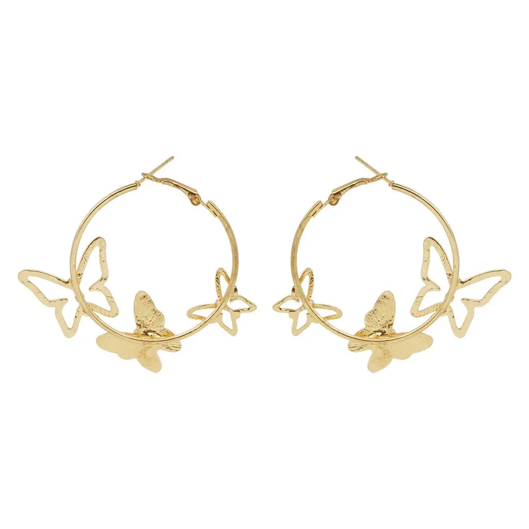 Gold Toned Butterfly Hoops
