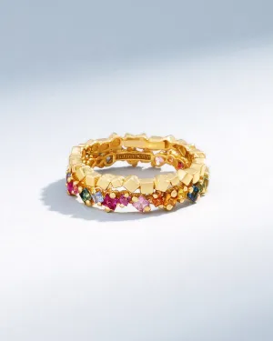 Golden Mini Rainbow Sapphire Eternity Band