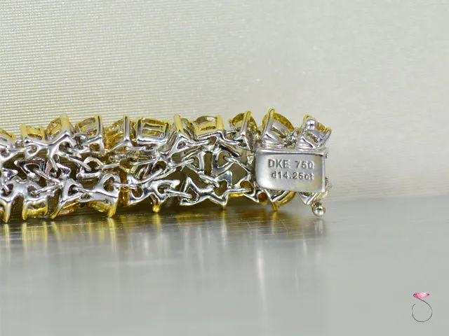 Gorgeous 14.25 ct. Fancy Yellow Diamond Tennis Bracelet in 18K