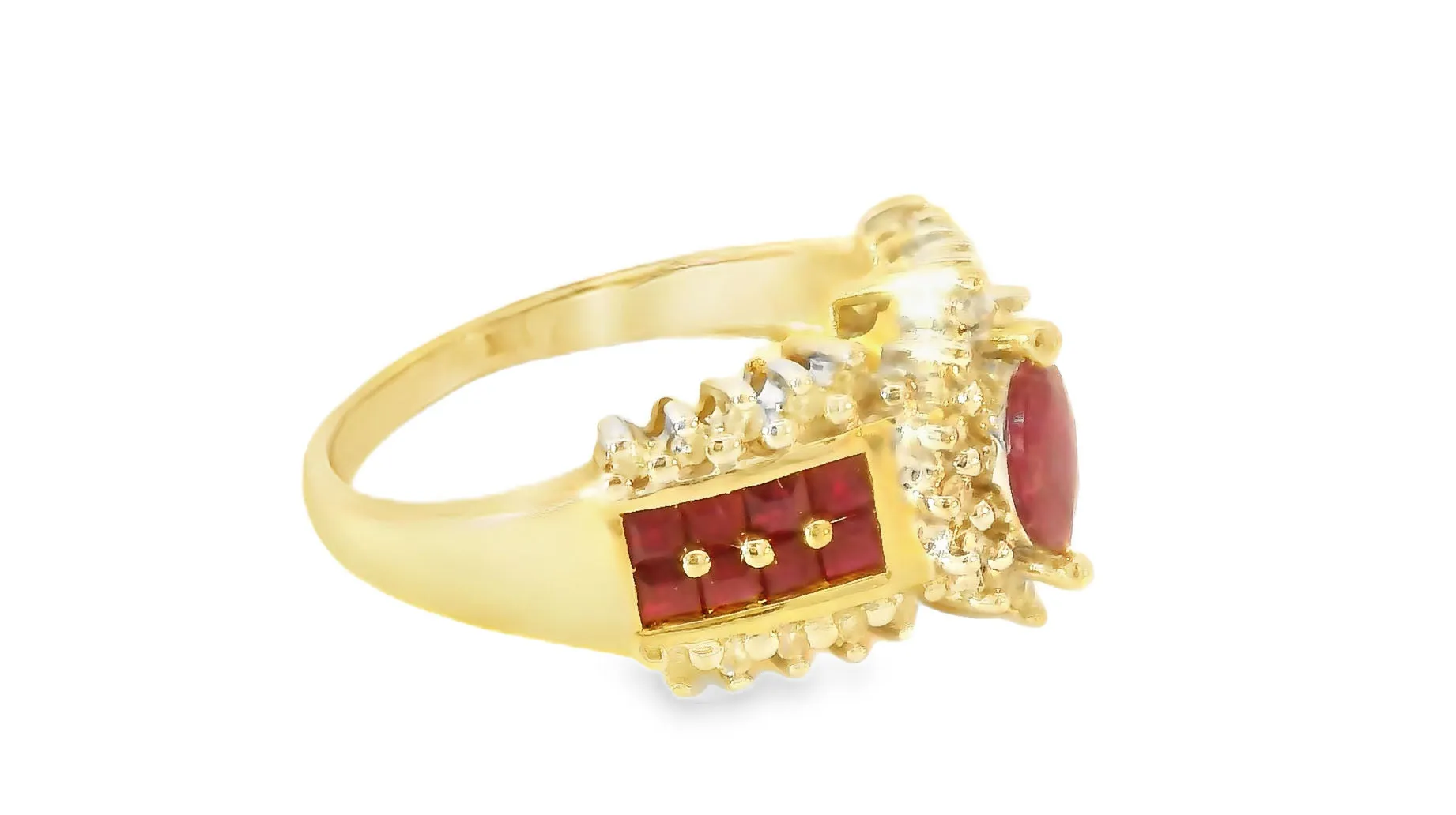 Gorgeous Estate 14K Yellow Gold Diamond Ruby Marquise Band Ring