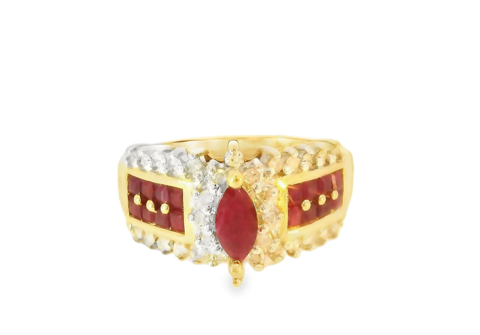 Gorgeous Estate 14K Yellow Gold Diamond Ruby Marquise Band Ring