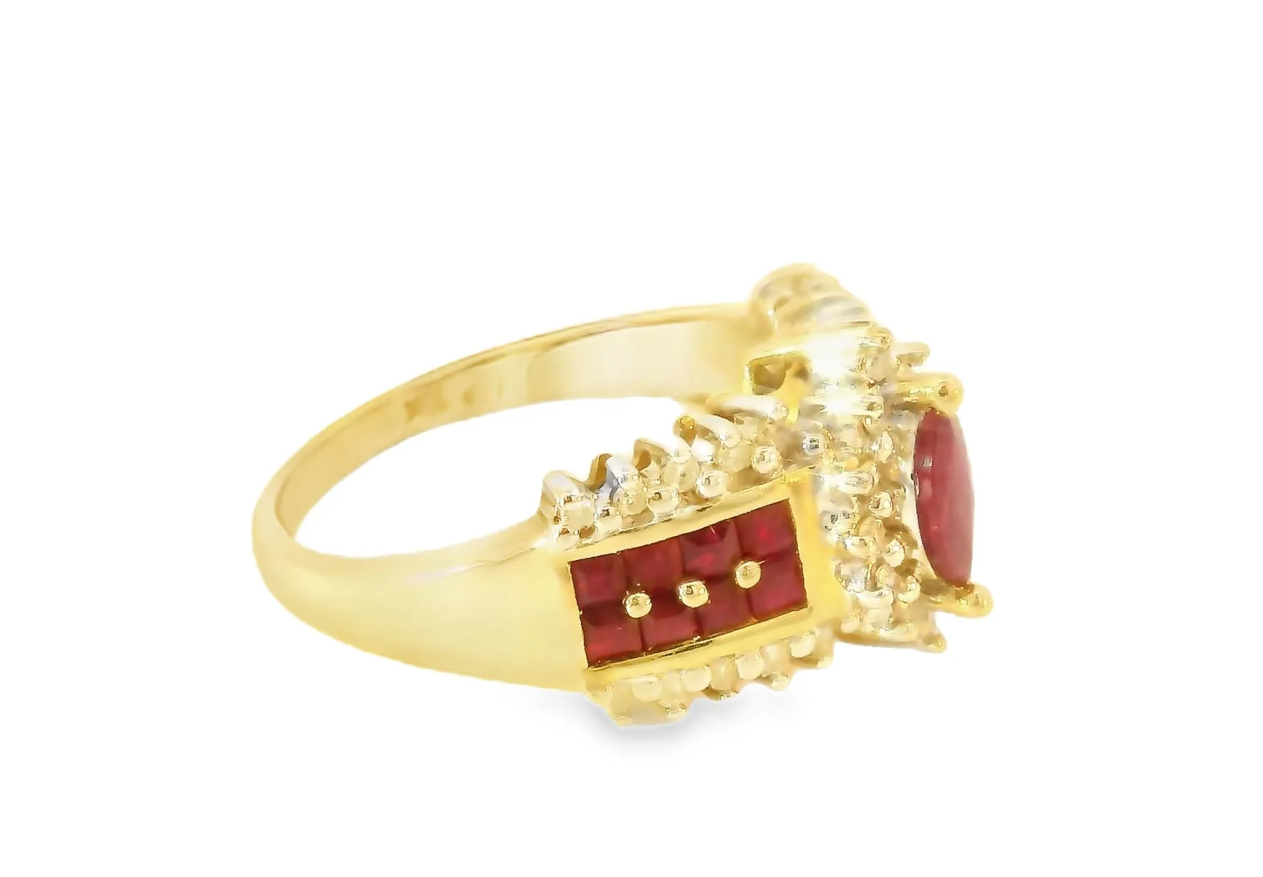 Gorgeous Estate 14K Yellow Gold Diamond Ruby Marquise Band Ring