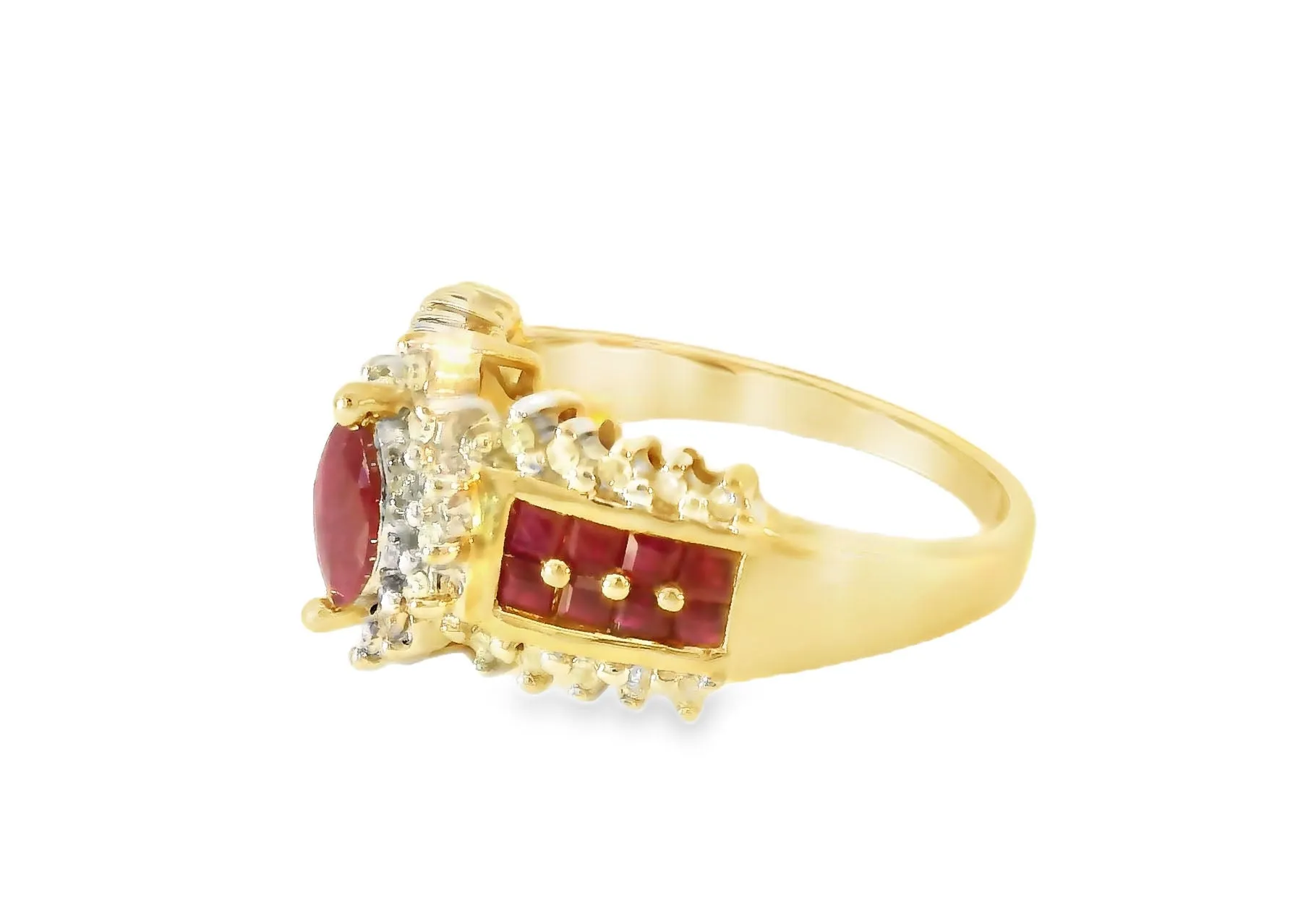 Gorgeous Estate 14K Yellow Gold Diamond Ruby Marquise Band Ring