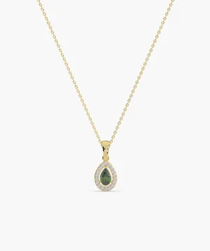 Green Pear 14K Gold Halo Pendant