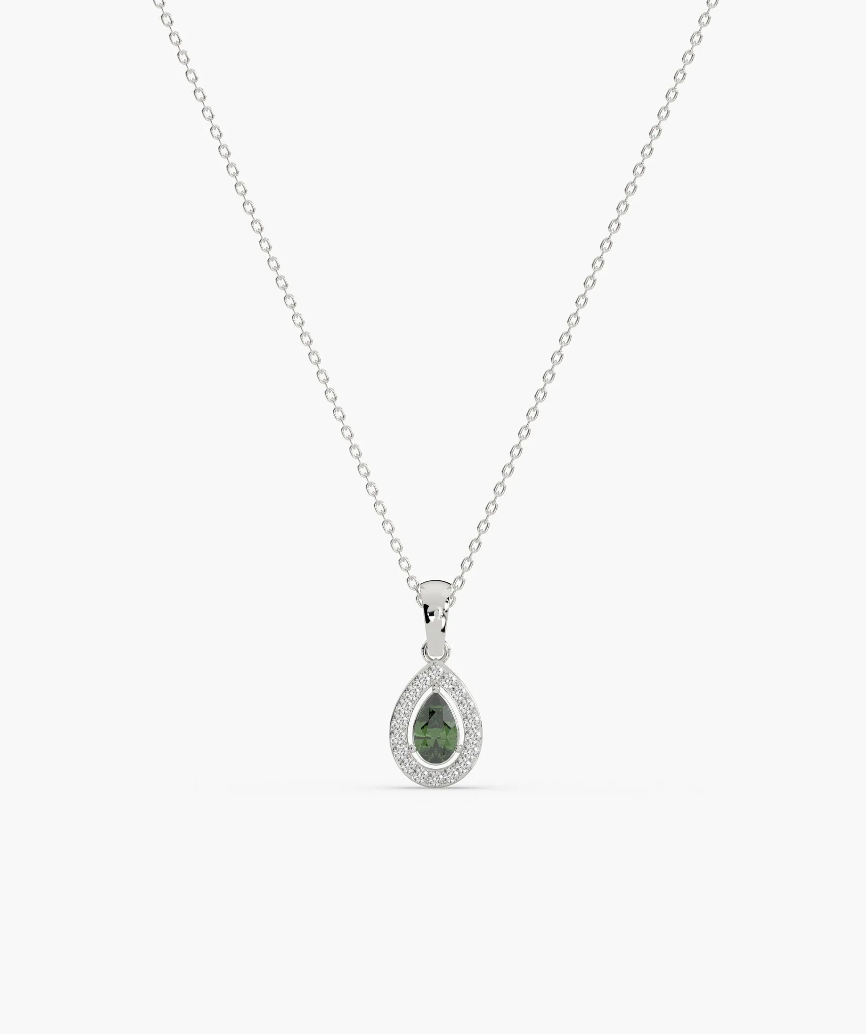 Green Pear 14K Gold Halo Pendant