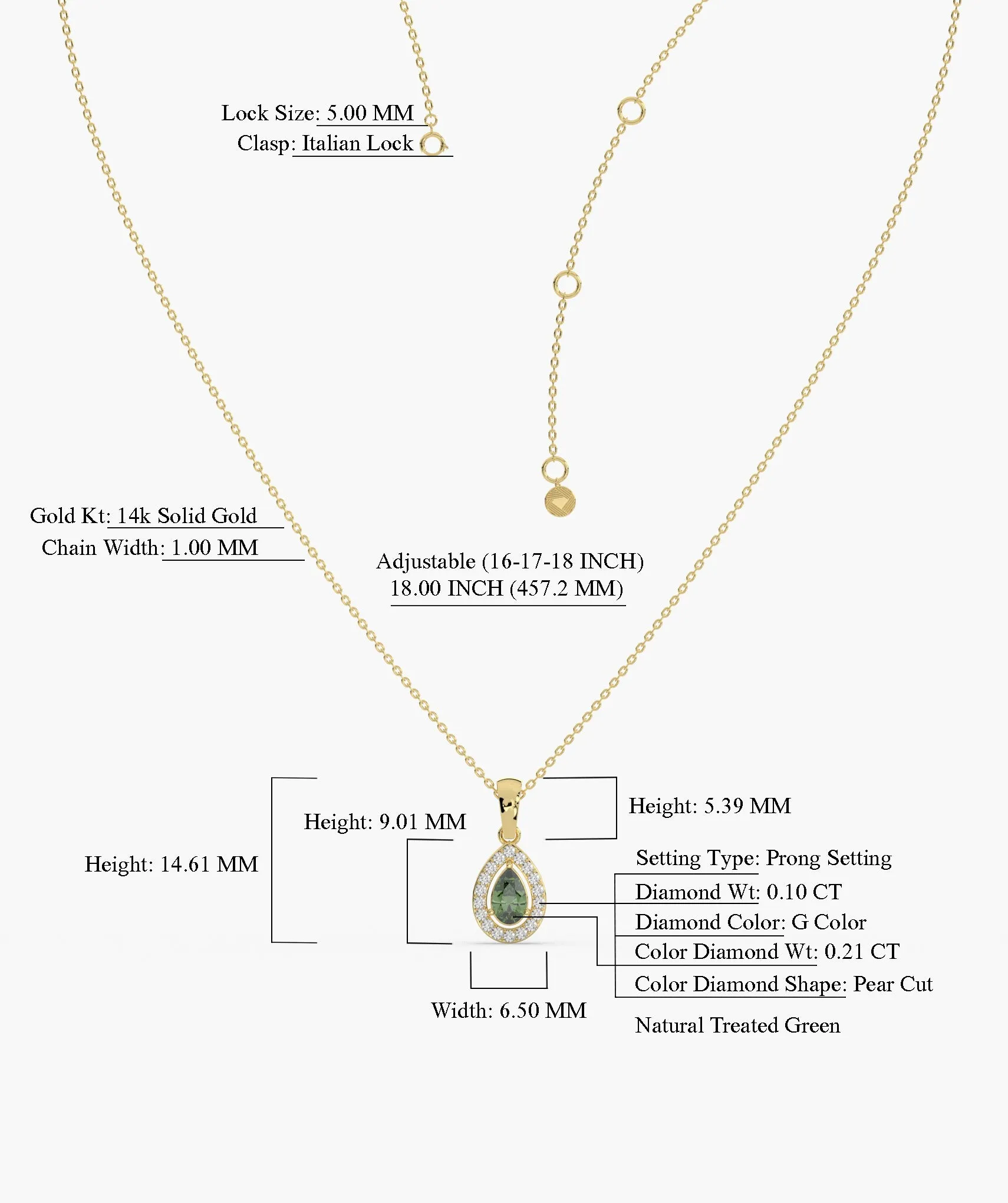Green Pear 14K Gold Halo Pendant