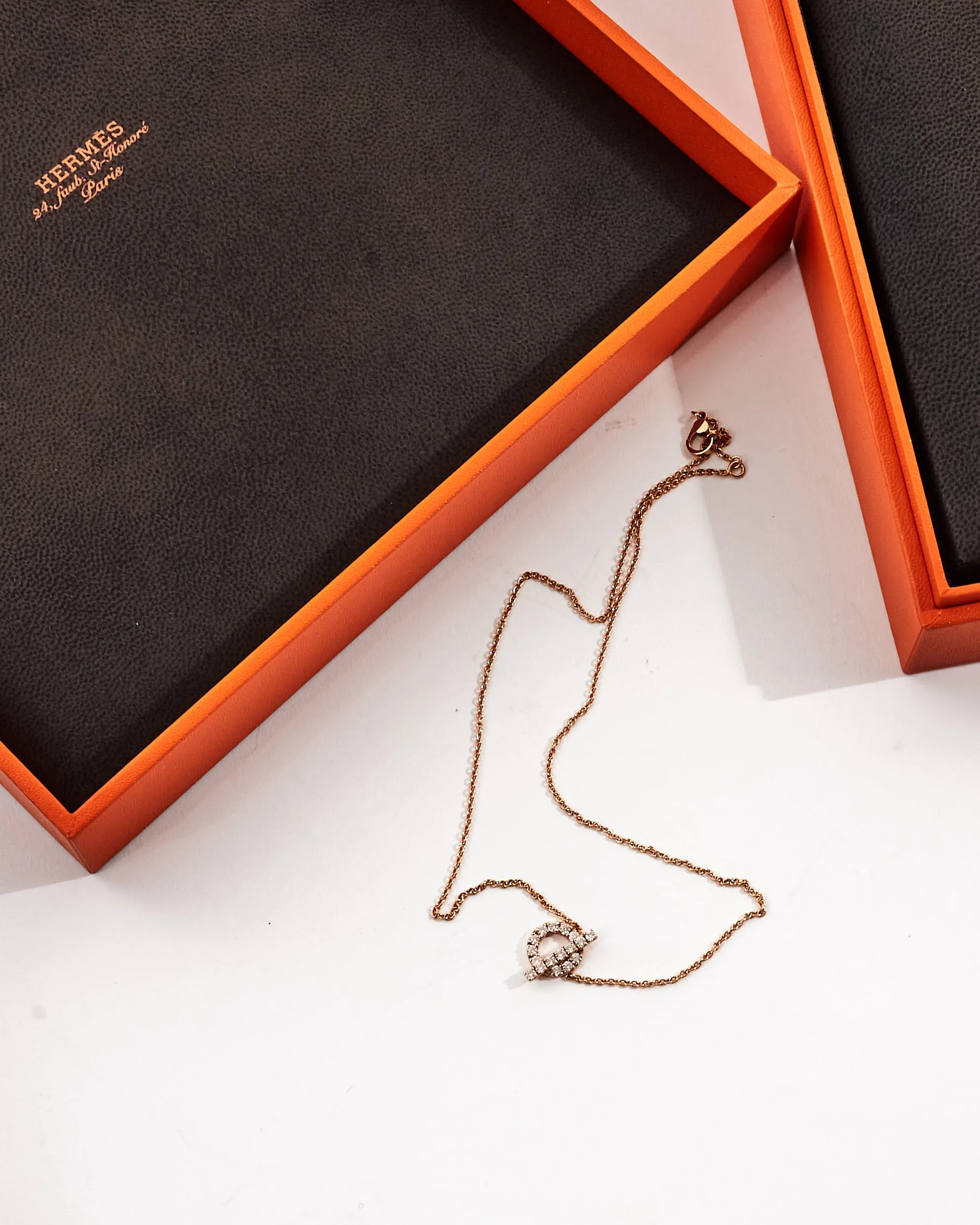 Hermès Rose Gold & Diamond Finesse Pendant Necklace