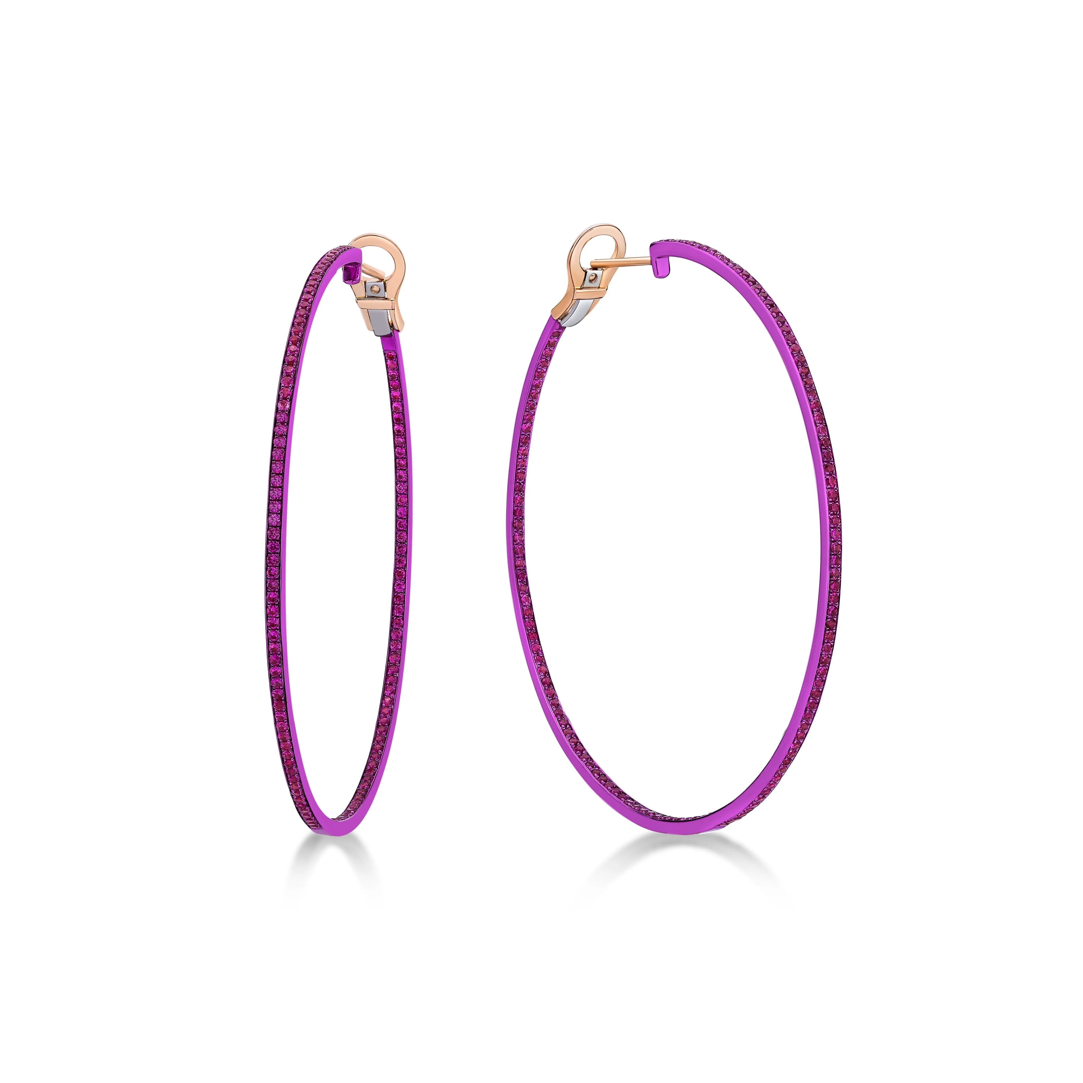 Hot Pink Pink Sapphire Hoop Earrings