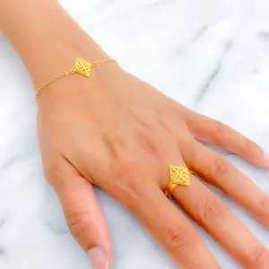 Iconic Diamond Shaped 21k Gold Bracelet W / Matching Ring