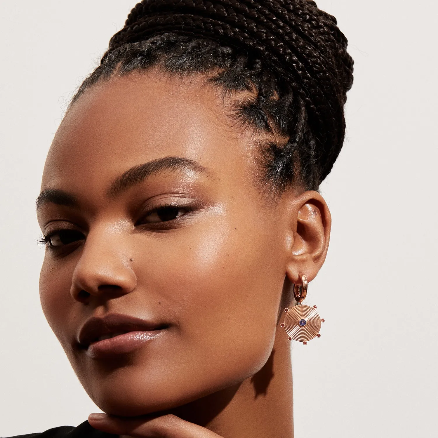 Ingrid Hoop & Drop Earrings with Tanzanite & Orange Sapphires