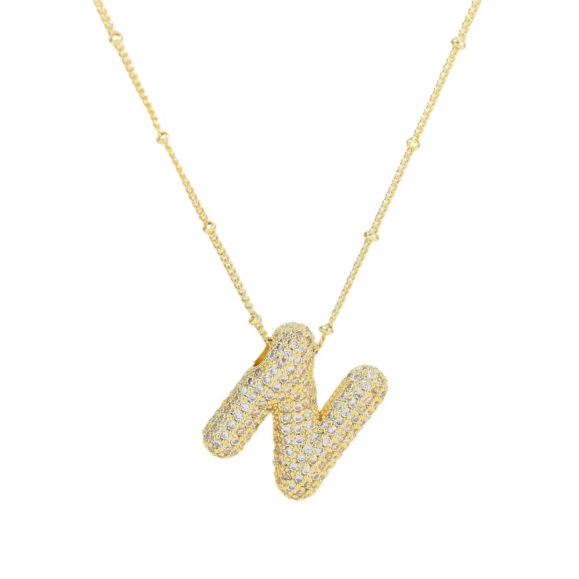 Initial CZ Balloon Bubble 18K Gold Necklace: C