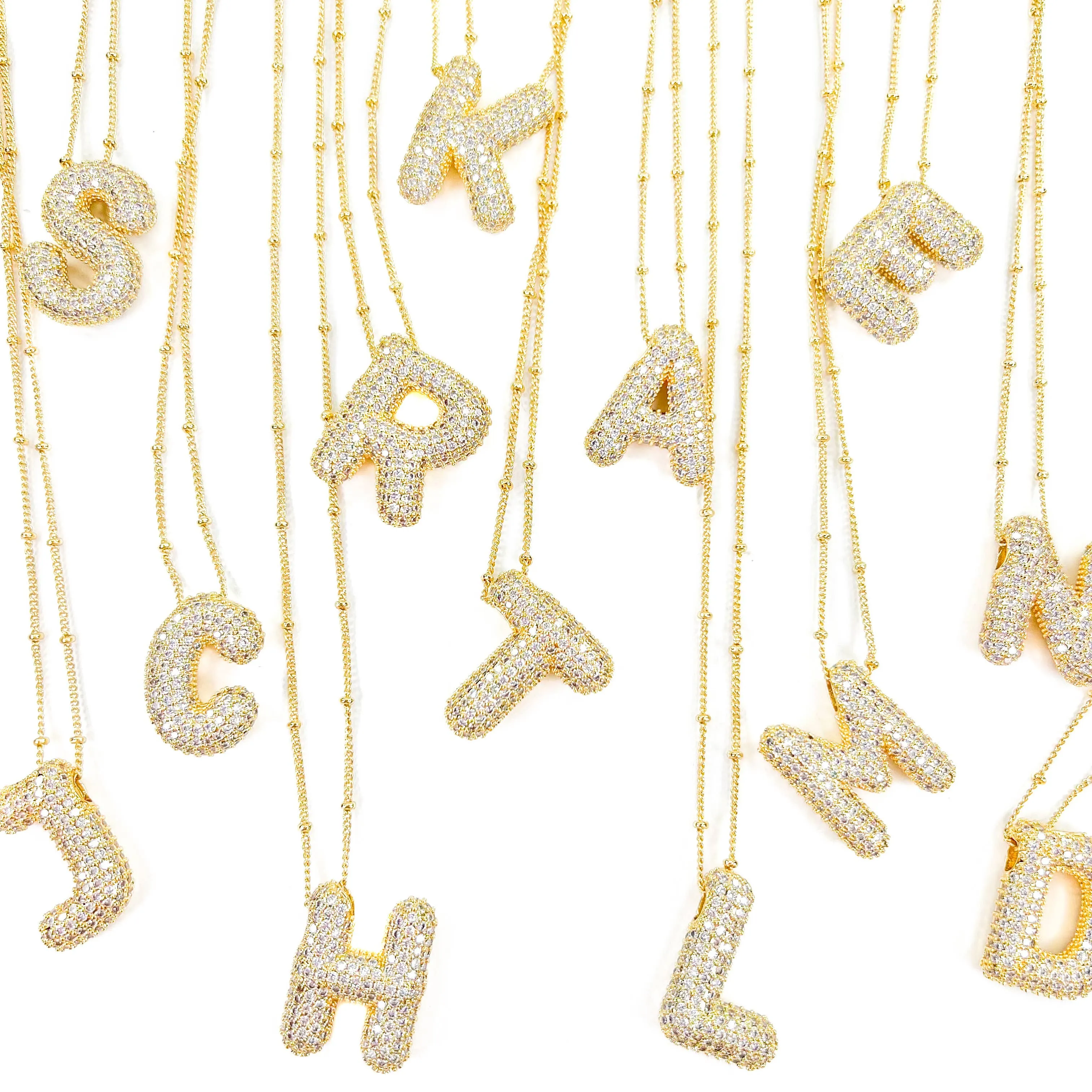 Initial CZ Balloon Bubble 18K Gold Necklace: C
